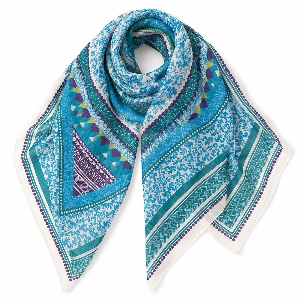 Cejon Accessories Square Scarf Women OS Blue Multi Geometric Floral Polyester NW